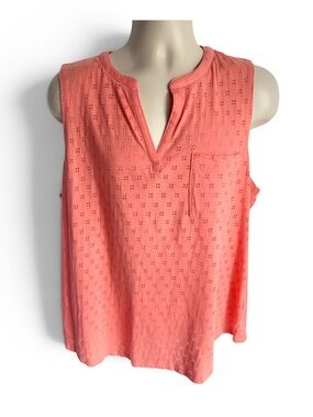 Liz Claiborne Coral Eyelet Split-Neck Tank